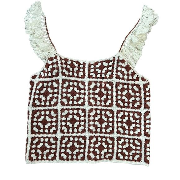 *NWOT Marine Layer Brown Cream Archive Cora Ruffle Crochet Tank Top – Sz S - Picture 5 of 13